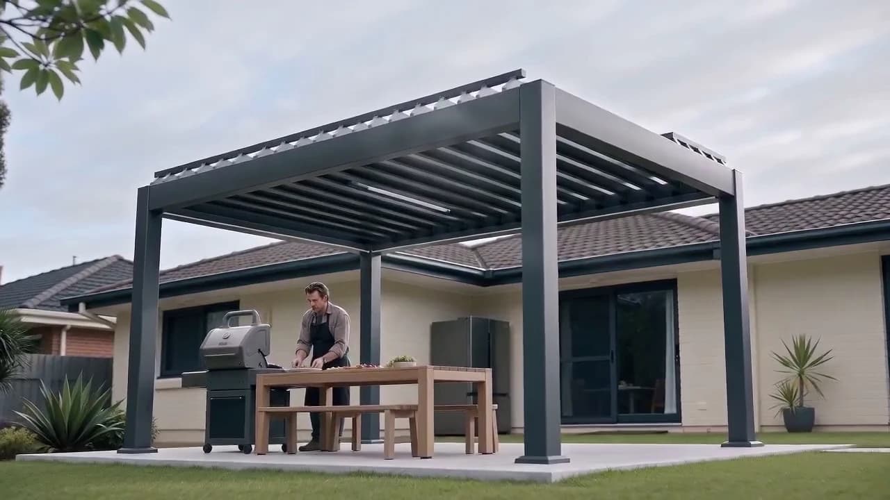 Terra Luxe film: a pergola framing an outdoor living space